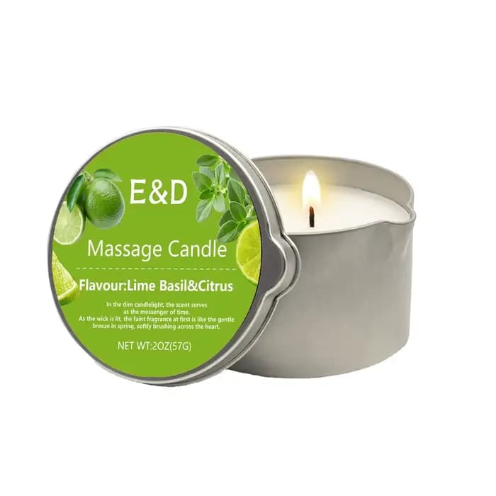 Bougie de massage à l'huile de citron, basilic et agrumes 2 oz, bougie à l'huile chauffante pour mas