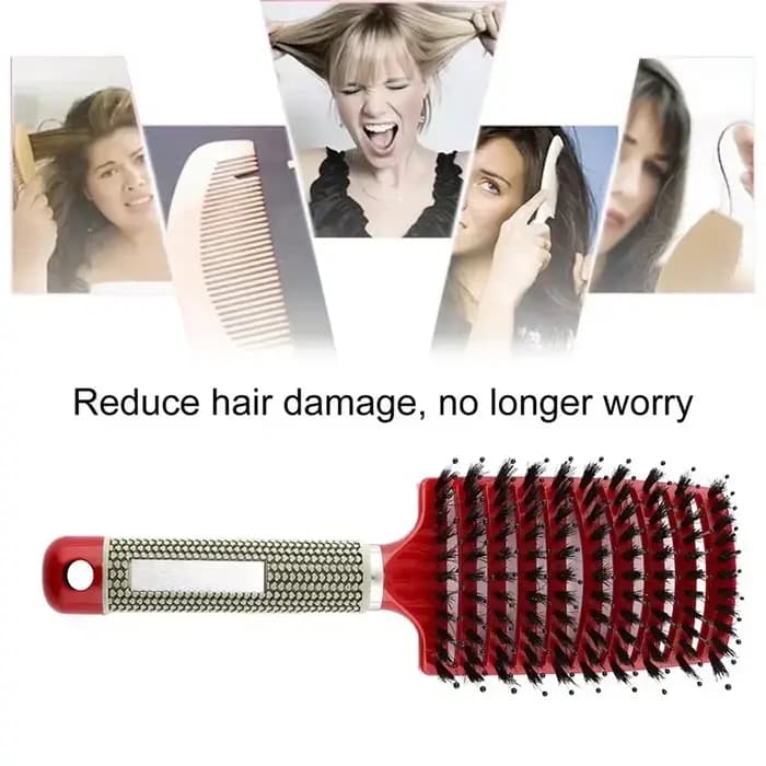 Brosse à cheveux peigne de Massage du cuir chevelu brosse à cheveux poils de sanglier en Nylon femme
