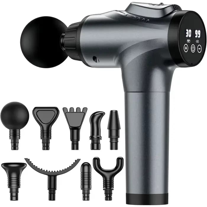 Pistolet de massage électrique portatif pour tissus profonds, 30 niveaux de vitesse, 9 têtes de mass
