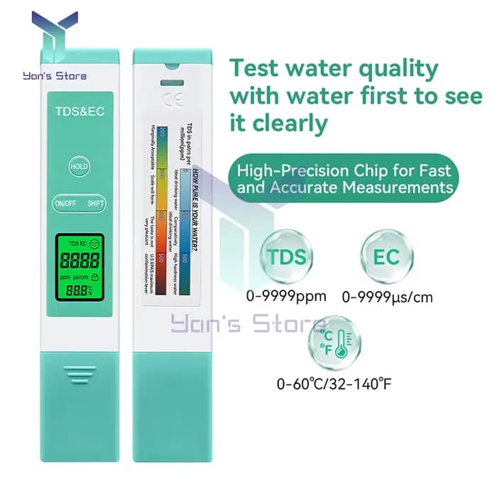 Testeur d'eau numérique 3 en 1, compteur TDS 0-9990 PPM, stylo testeur de qualité de l'eau, écran LC