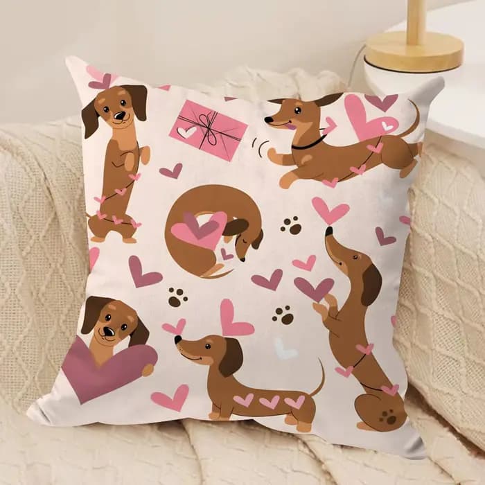 Housse de coussin pour chien Teckel, taie d'oreiller en peluche courte imprimée, housse de coussin c