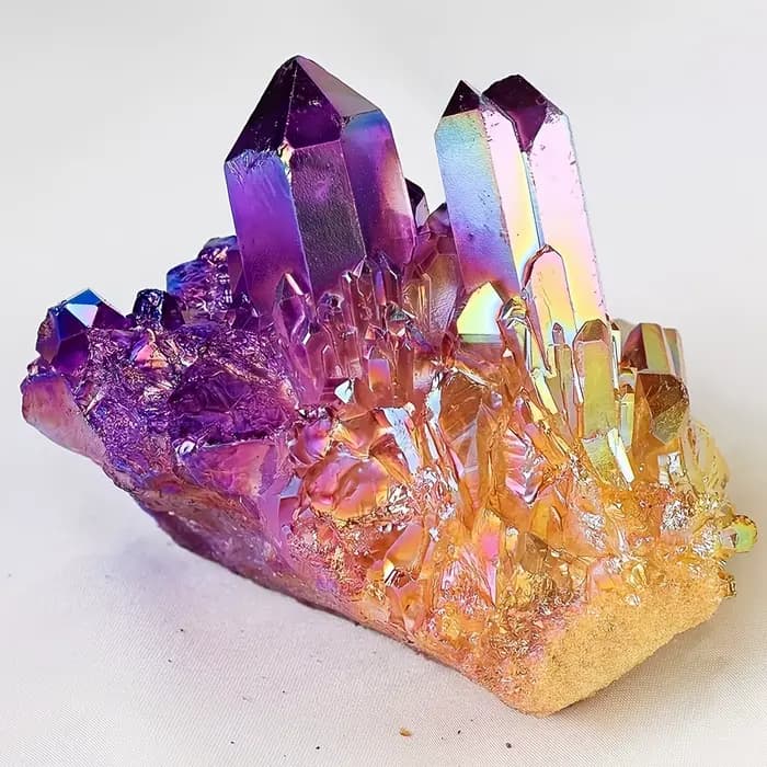 1PC Angel Aura Crystal Cluster |   Quartz violet et jaune, pointe de Lemuria arc-en-ciel en titane p