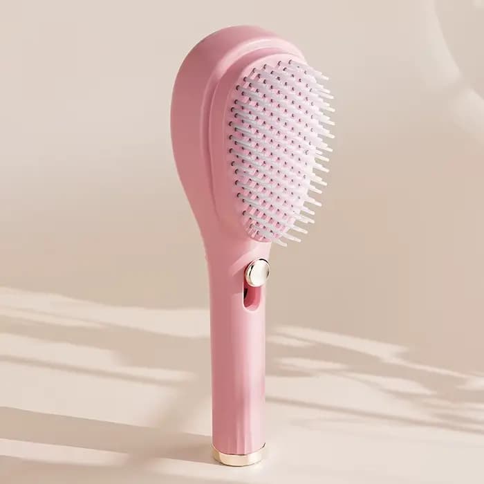 Peigne de massage double face, brosse démêlante autonettoyante à un bouton, dents flexibles et dense