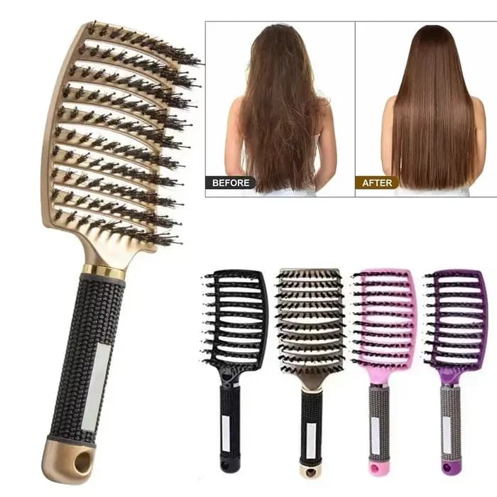 Brosse à cheveux peigne de Massage du cuir chevelu brosse à cheveux poils de sanglier en Nylon femme