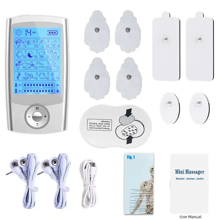 Stimulateur musculaire électrique EMS, 16 modes, masseur de physiothérapie, appareil de massage des 