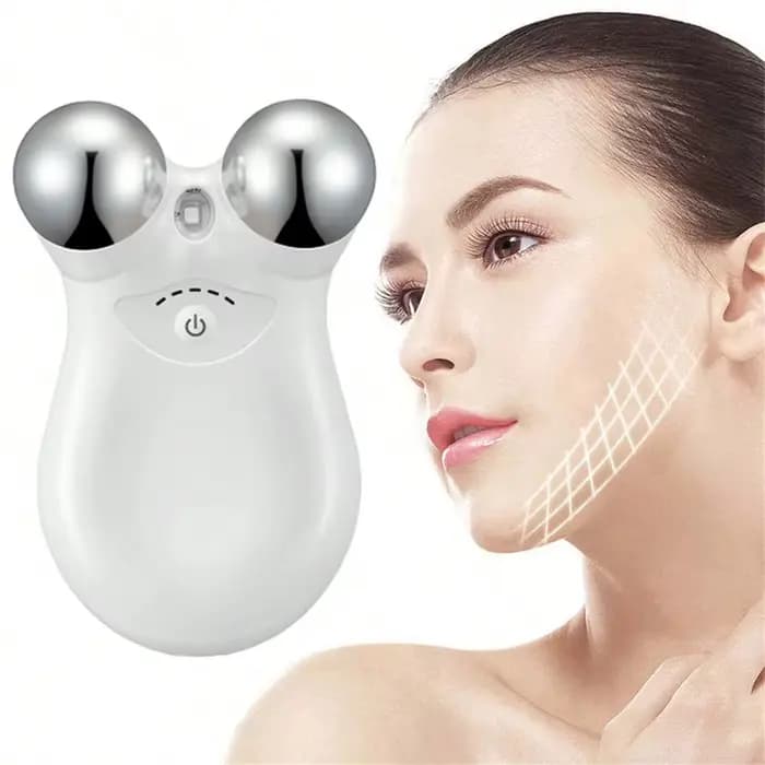 Massage du visage à microcourant EMS en acier inoxydable, Double tête, thérapie RF, masseur, Lifting