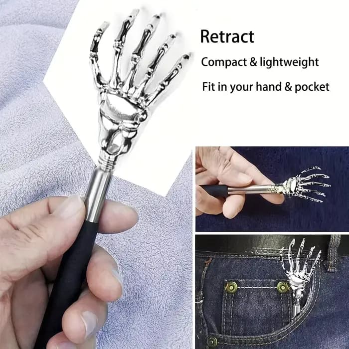 Gratte-dos réglable en acier inoxydable avec griffe rétractable pour un massage portable et pratique