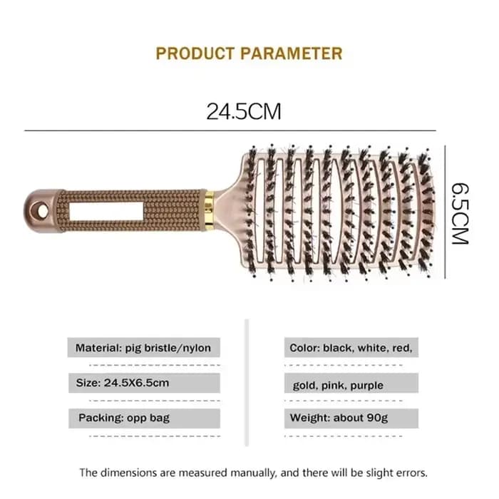 Brosse à cheveux peigne de Massage du cuir chevelu brosse à cheveux poils de sanglier en Nylon femme
