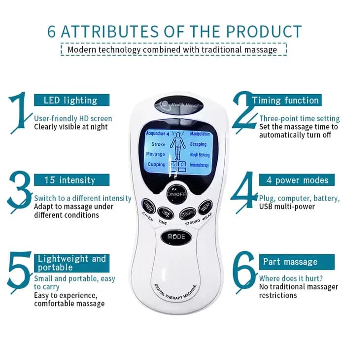 Instrument de Massage électrique Tens à double sortie, stimulateur musculaire EMS électrique, masseu