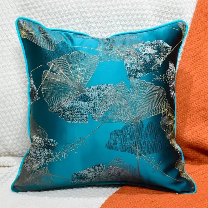 Housse de coussin jacquard bleu-vert haute précision, moderne et luxueuse, pour canapé, décoration d