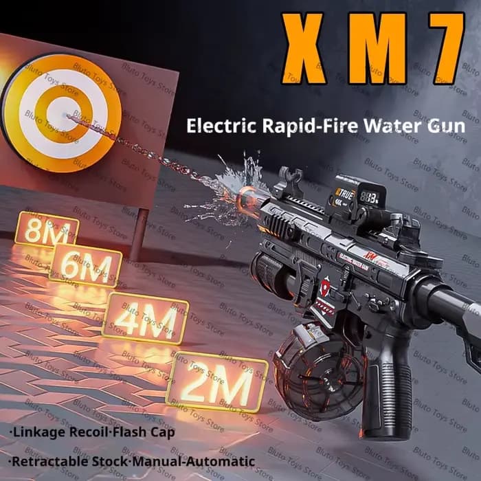 Pistolet à eau électrique automatique - Lanceur haute pression longue portée avec chargeur tambour pour enfants et adultes, idéal pour les fêtes estivales à la piscine