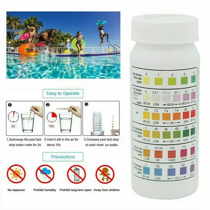 50 bandelettes test 6-en-1 pour piscine et spa (bouteille) – Testeur d'acidité, d'acidité du calcium, de chlore, d'alcalinité, de pH, de cyanurique et de bromure