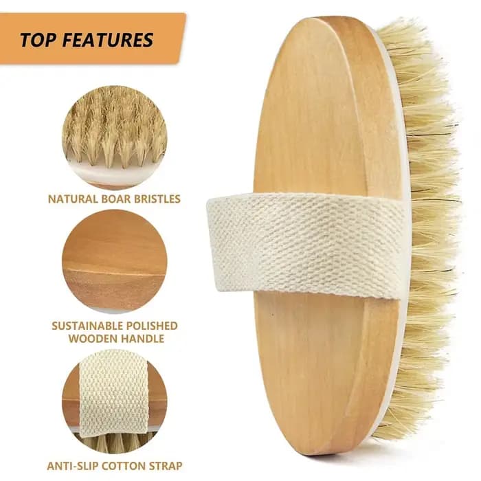 Brosse corporelle sèche avec manche en bois