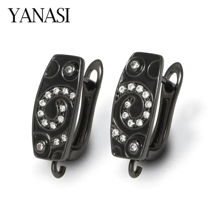 1 Paire de composants de boucles d'oreilles plaqués noir canon, crochets de boucles d'oreilles en laiton plaqué or 18 carats, attaches ouvertes pour la fabrication de bijoux DIY