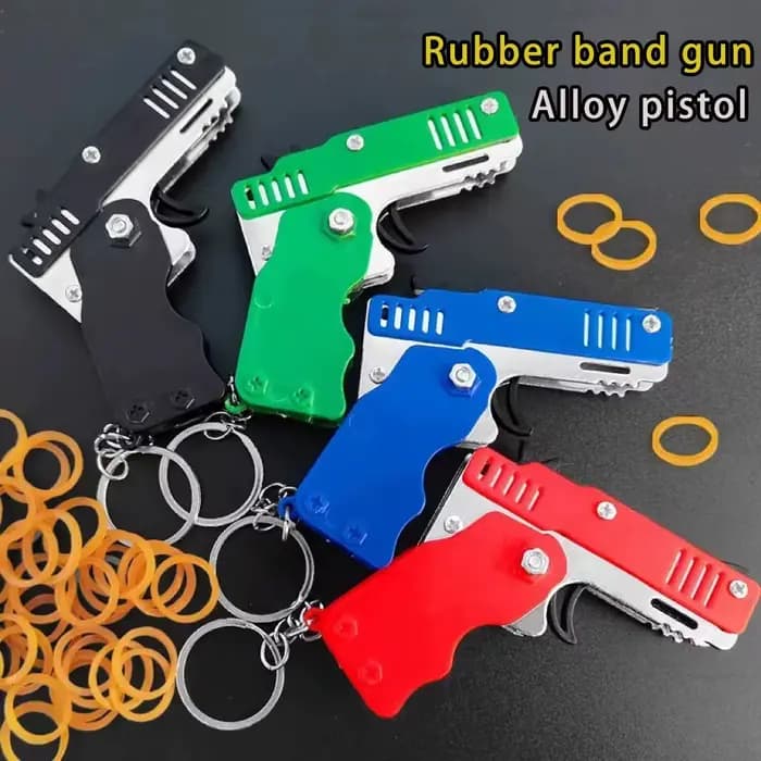 Jouet d'élastique en métal éclaté-Mini jouet de lanceur pliant avec porte-clés et 60 bandes de caoutchouc, cadeau parfait pour noël