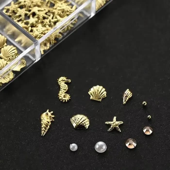 # Décorations pour ongles sur le thème de l'océan 3D, 12 pièces, pour fête de plage d'été, hippocampe, étoile de mer, coquille, perle, perles de caviar, strass, A