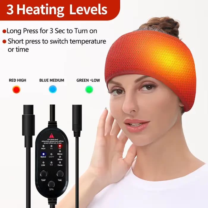 Bandeau chauffant électrique pour la tête – Soulagement de la fatigue et relaxation – 3 modes – Bien-être à domicile
