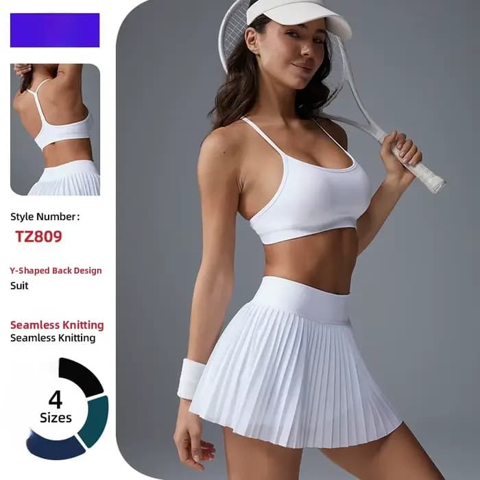 Ensemble de sport d'été respirant pour femme, jupe de tennis dos nu, tenue moulante pour la course en extérieur, en nylon et élasthanne