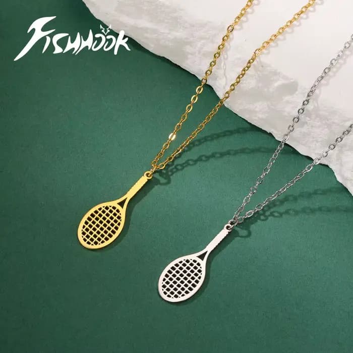 Collier avec pendentif balle de tennis pour homme et femme, bijou sportif creux couleur or, chaîne en acier inoxydable