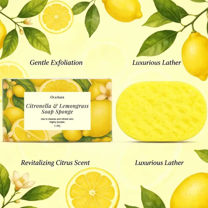 Éponge de bain exfoliante à la citronnelle et au citron pour le contrôle du sébum