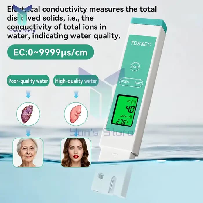 Testeur d'eau numérique 3 en 1, compteur TDS 0-9990 PPM, stylo testeur de qualité de l'eau, écran LCD rétro-éclairé pour piscines, Aquariums d'eau potable