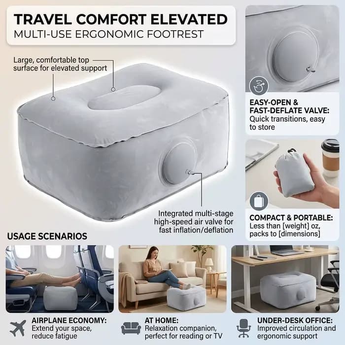 Coussin gonflable de type pression pour repose-pieds, idéal pour la voiture, le camping, les concerts et les activités de plein air