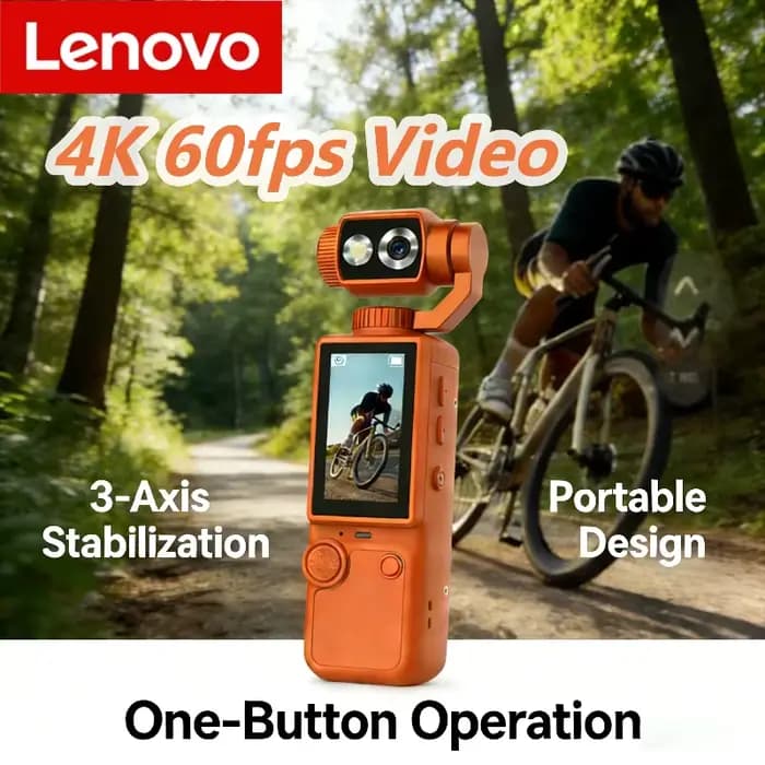 Caméra sportive portable Lenovo HD Wifi, mini caméra sportive pour moto et vlogging, idéale pour les voyages et la conduite à vélo.