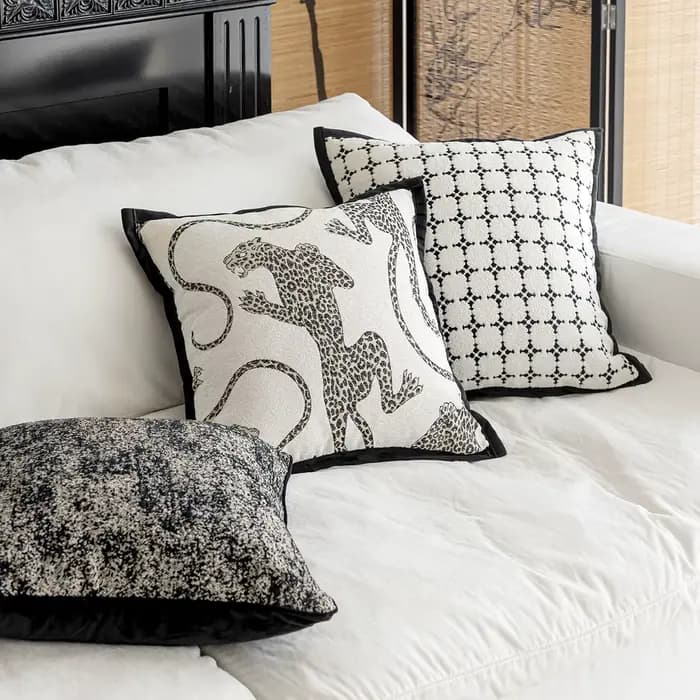 Juste de coussin Jacquard au design moderne, taie d'oreiller décorative, noir et blanc, luxe abordable, salon, canapé, planche de sauna