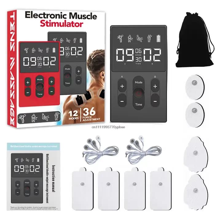Masseur TENS EMS multifonctionnel avec 12 modes et 36 niveaux d'intensité