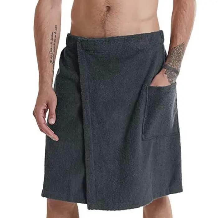 Serviette de bain enveloppante pour homme avec poche, fermeture réglable, en tissu éponge doux, idéale pour la douche, le spa, la gym, le sauna et la maison