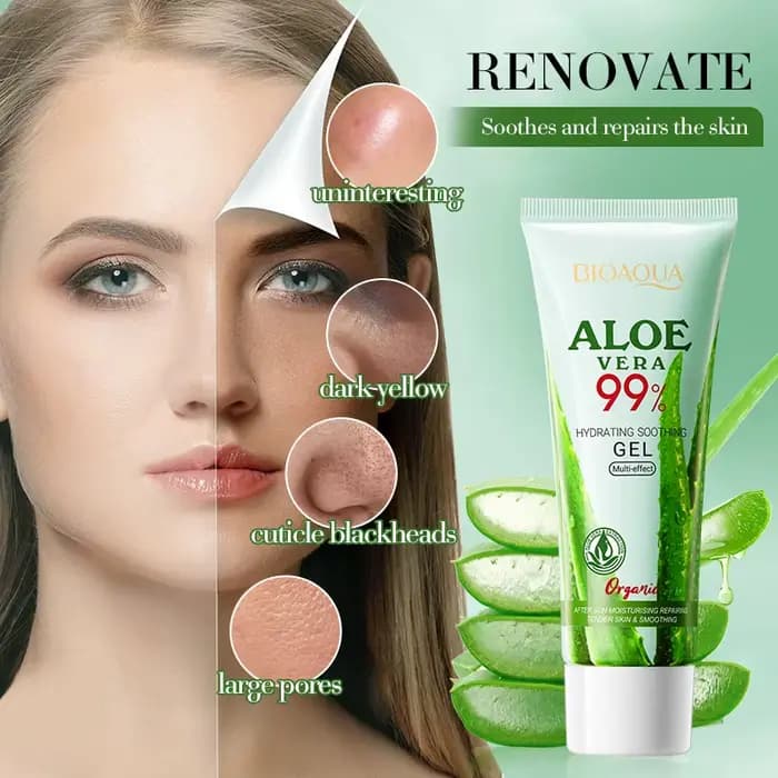 BIOAOUA Gel d'aloe vera 100 % naturel pour le visage et le corps