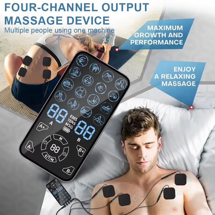 Appareil de massage TENS EMS 4 canaux pour la maison et le bureau - Soulagement de la douleur