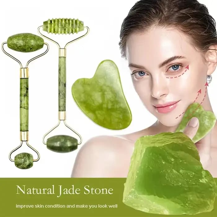 Rouleau de massage Gua Sha en pierre naturelle pour le visage