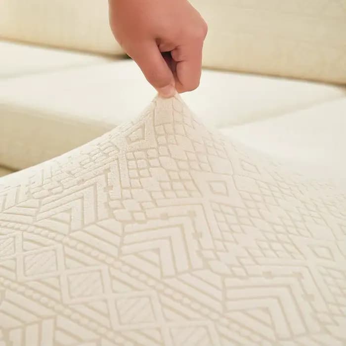 Housse de coussin de canapé jacquard – Motif géométrique, utilisation toutes saisons, haute élasticité, design style bonnet de douche, facile à installer