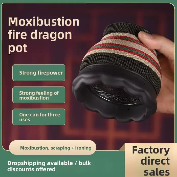 Ensemble de ventouses Zisha Fire Dragon – Outil Moxa et Gua Sha résistant à la chaleur avec motif Lotus