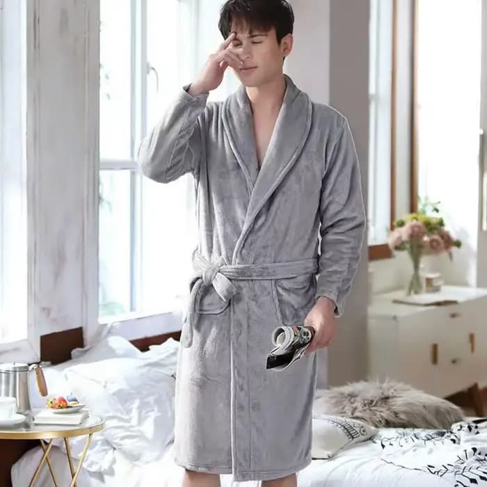 Peignoir de bain à revers pour hommes et femmes, manches longues, longueur aux genoux, avec poches à ceinture, flanelle, vêtements de nuit doux, Robe de Spa en peluche