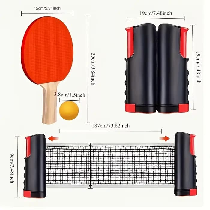 Ensemble de filet de tennis de table extensible, kit d'entraînement portable pour le tennis de table, comprenant un filet extensible, 2 raquettes, 3 balles et accessoires sportifs