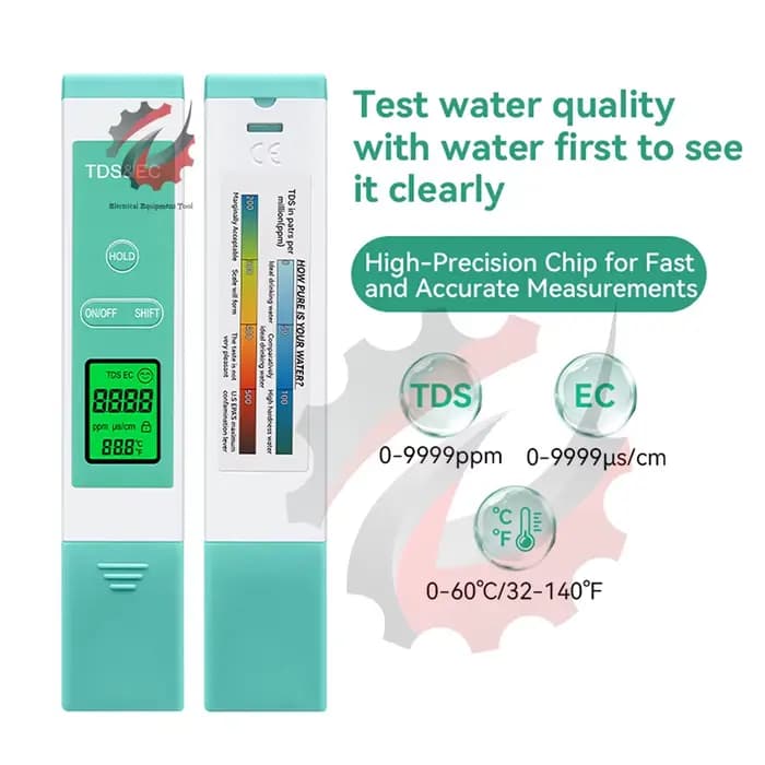 Testeur d'eau numérique 3 en 1, compteur TDS 0-9990 PPM, stylo testeur de qualité de l'eau, écran LCD rétro-éclairé pour piscines, Aquariums d'eau potable