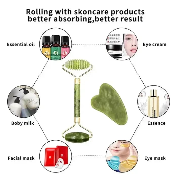 Rouleau de massage Gua Sha en pierre naturelle pour le visage