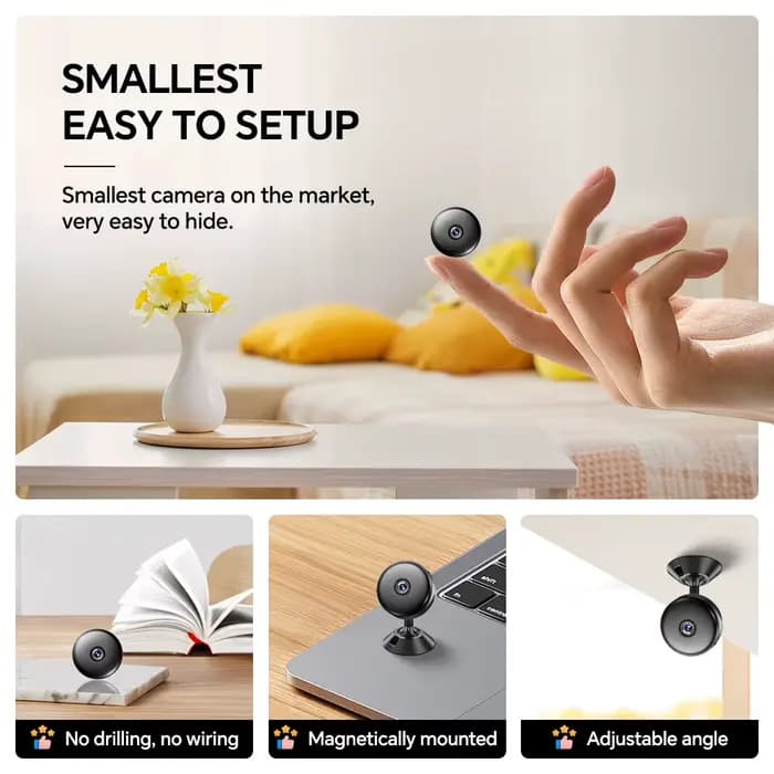 Caméra de sécurité sans fil avec vision nocturne et détection de mouvement – Surveillance portable pour la maison, surveillance des jeunes, facile à installer