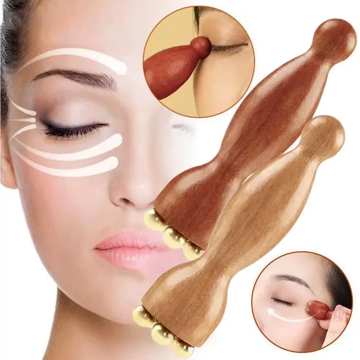 Masseur facial, outil de beauté Gua Sha en forme de graine de lotus avec perles en laiton et bois de rose
