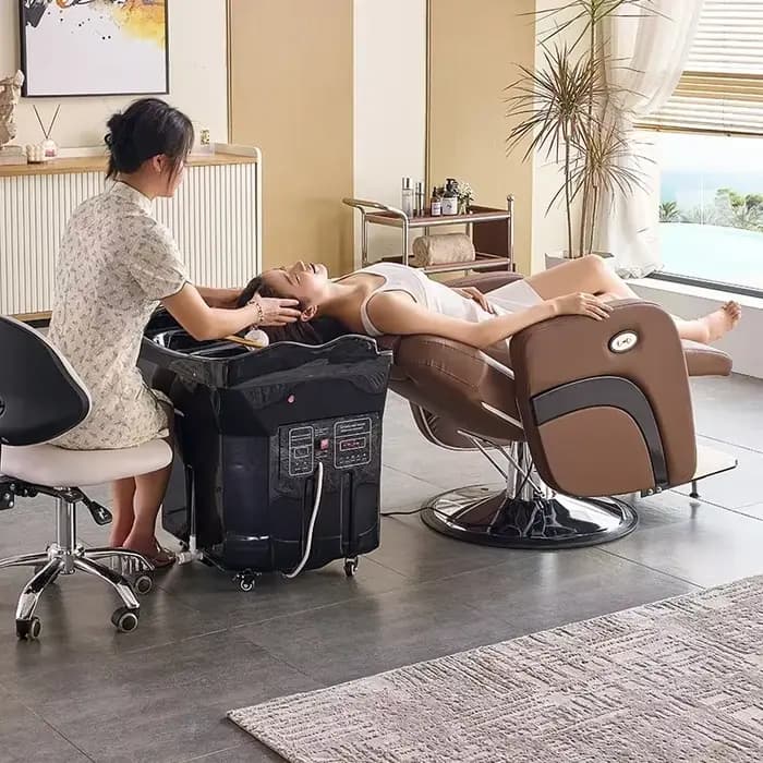 2026 Lit de spa avec réservoir d'eau, bac à shampoing mobile noir, bac à shampoing portable