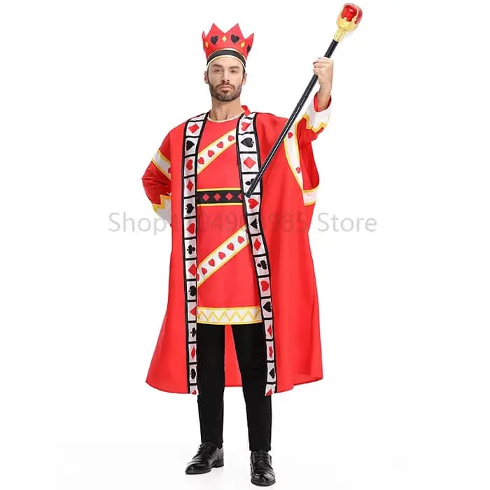 Costume de roi rouge pour adultes, pour Halloween, Robe de Cosplay de roi Poker, Costume de couronne, tenue de fête de carnaval pourim