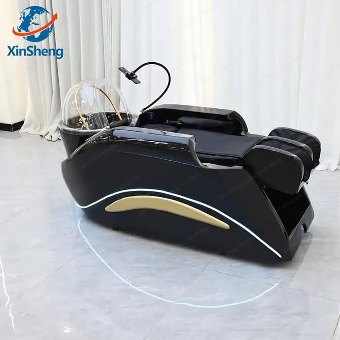 Fauteuil de lavage avec massage électrique intégré et éclairage LED, mobilier de luxe pour salon de coiffure et spa capillaire