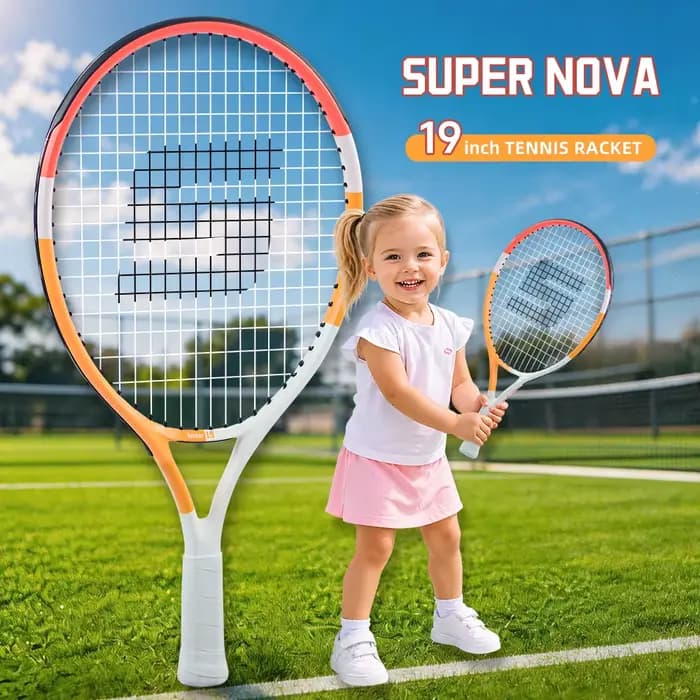 Raquettes de tennis de dessin animé, raquette de tennis légère et durable en fibre de carbone, 19/21/23/25 pouces, avec grip installé et cordage déjà enfilé