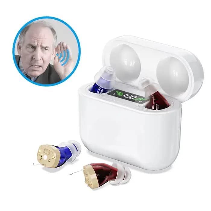 Rechargeable Prothèse auditive pour personnes âgées ITE pour sourds Affichage numérique L'appareil d'écoute Amplificateur de son sans fil Prothèses auditives invisibles