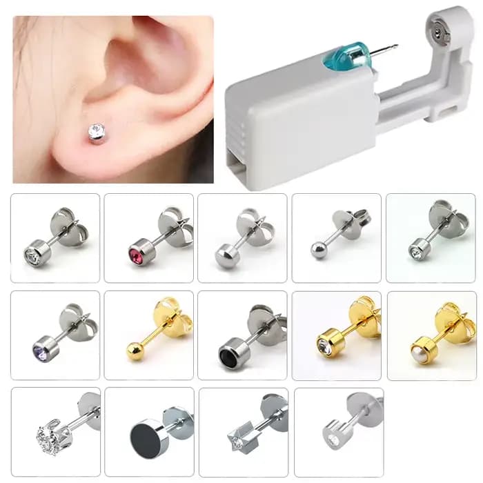 Pistolet de perçage d'oreille jetable, désinfection de sécurité, Kit de perçage de boucles d'oreilles, goujons, anneau de nez, Machine de perçage, outil de bijoux pour le corps, 17 couleurs