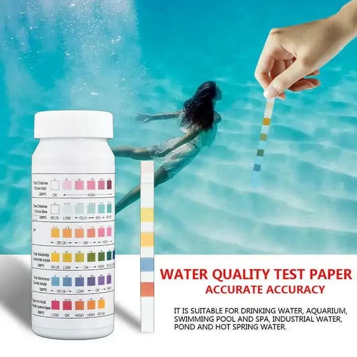 50 bandelettes test 6-en-1 pour piscine et spa (bouteille) – Testeur d'acidité, d'acidité du calcium, de chlore, d'alcalinité, de pH, de cyanurique et de bromure