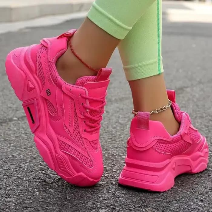 Femmes rose plate-forme chaussures de sport semelle épaisse grosses chaussures décontractées femmes printemps Tennis mode sans lacet en plein air marche baskets