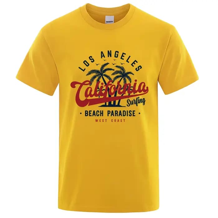 T-Shirt à Col Ras du Cou en Coton pour Homme, Vêtement Surdimensionné, Respirant, à la Mode, Los Angeles, California Beach Paradise